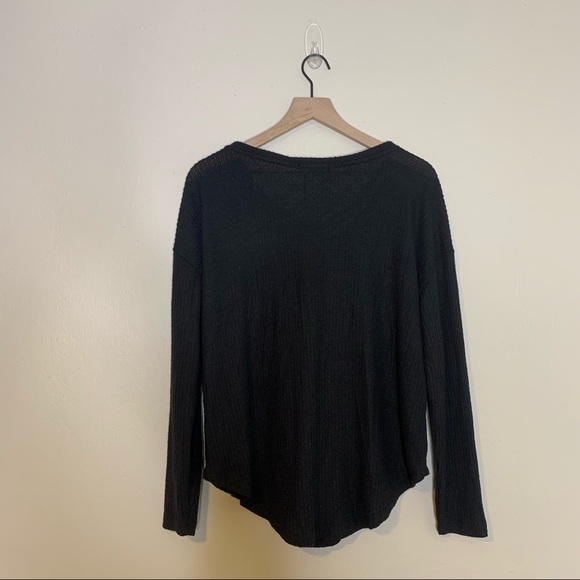 NWT Gibson Black Thermal Waffle Knit Tie Front Button Down Top XS - Picture 3 of 11